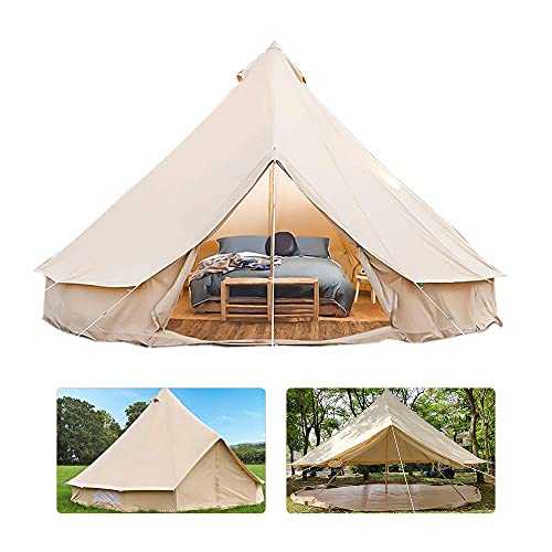 ROSG Bell Tent Indian Tent Diameter 3M/4M/5M/6M Cotton Canvas Large Family Tents 4 Season Outdoors Yurt Bell Tent Glamping for Camping, 400X400X250CM