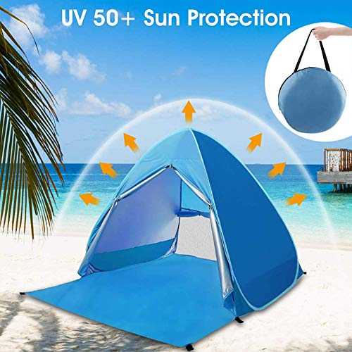 Ruixf Automatic Pop Up Beach Tent, Portable Anti-UV Shelter Camping Tent for Kids and Adult, Come with Carry Bag & Tent Pegs, Blue (XL,with curtain)