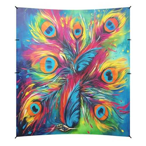 Camping Sun Shelters Peacock Feather Oil Painting Beach Canopy 126 * 110.2in
