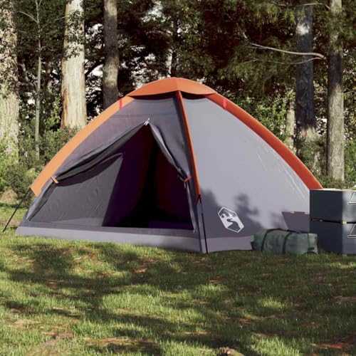 NQJIBUE Home Garden,Camping Tent Dome 4-Person Grey and Orange Waterproof