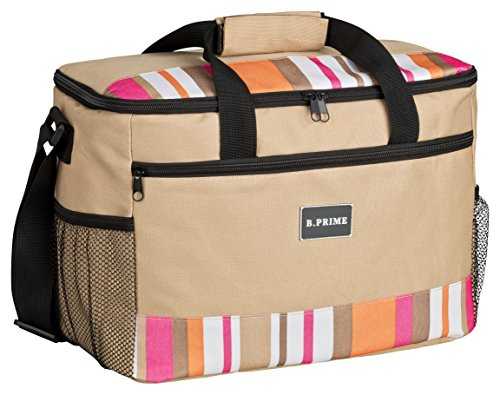 B.PRIME 20L Insulated Cool Bag - Beige, 36 x 26 x 22 cm - Spacious Lunch Cooler Bag - Lightweight for Picnics, BBQ, Camping, Beach, Sport