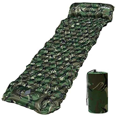 POLICE Sleeping Pad Ultralight Inflatable Sleeping Pad for Camping, 75” x 25” Air Mattress, Built-in Pump, Camping, Hiking Airpad with Carry Bag