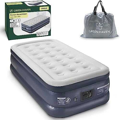 Green Haven Premium Single Size Raised Air Bed with Built-in Electric Pump & Storage Bag, Self-Inflatable Waterproof Camping Mattress - Blow Up Air Mattress for Indoor & Outdoor Use