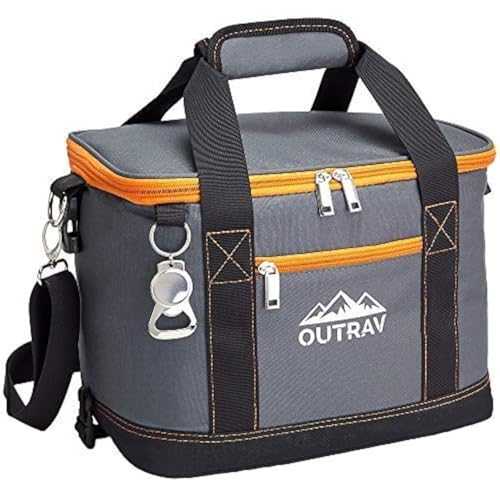 Collapsible Insulated Cooler Bag 6L Thermal Lunch Bag with Bottle Opener, 16 Can Capacity Perfect for Camping, Picnics and Travel - Handles and Removable Shoulder Strap - by Outrav