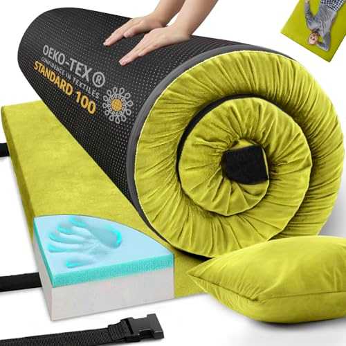 Airpanda Memory Foam Camping Mattress Sleeping Pad, 3" Thick Waterproof Portable Roll Up Sleeping Mats & Floor Mattress Pad with Pillow + Travel Bag for Camping Car Truck SUV Tent Sleepover Kids Adult