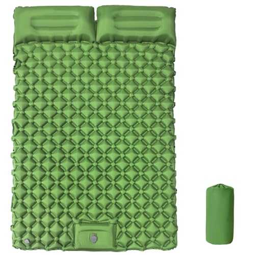 FREEUP Camping Mat, Ultralight Self Inflating Camping Sleeping Mat Double, Waterproof Sleeping Pad with Foot Pump, Leak-Proof, Portable Camping Air Mattress for Hiking Tent Backpacking, Green