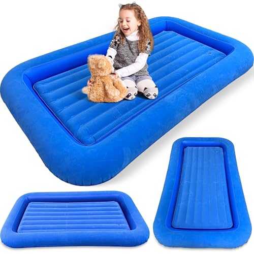 Vanilla Leisure Toddler Inflatable Floor Bed Raised Sides Kids Air Mattress Camping and Travel Bed Quick Inflation Child Sleepover Inflatable Mattress
