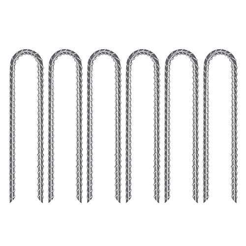 AGPTEK Ground Stakes, 6 Packs U-Shaped Rebar Stakes, Galvanized Steel Trampoline Wind Stakes Heavy Duty, Rebar Anchor Garden Stakes Camping Tent Stakes