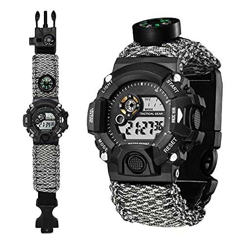 YZOTEK Multifunction Outdoor Survival Bracelet Watch, Emergency Sport Waterproof Wristband First Aid Tools with Paracord, Compass, Thermometer, Whistle, Fire Starter for Camping & Adventure