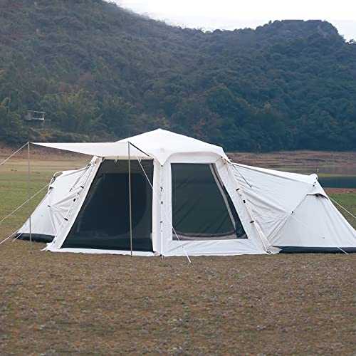 Hexagonal Outdoor Camping Tent with Spliceable Front Extension, 4-Season Large Family camping Tents Sun Shelter Porch for Party, Hunting, Hiking