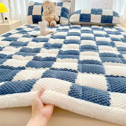 Japanese Floor Mattress Futon Mattress, adult camping mattress, thickened tatami portable sleeping mat, Upgrade Floor Japanese Futon Mattress Extra Thick Fluffy Roll up Sleeping Pads(Blue white,90*200