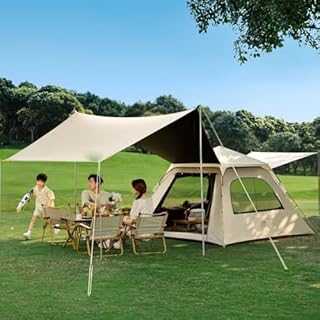 Outdoor Camping Tent with Front Canopy,Portable Instant Cabin Tent,Quick Build,Sun & Windproof with Carry Bag,Base mat,Picnic mat,for Family Camping & Hiking