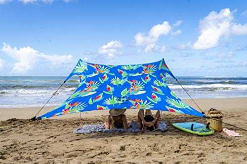 Neso Portable Beach Tent, Blue, 7' x 7', Aluminum Nylon, UPF 50+ UV Protection, Water Resistant, Tropical Style