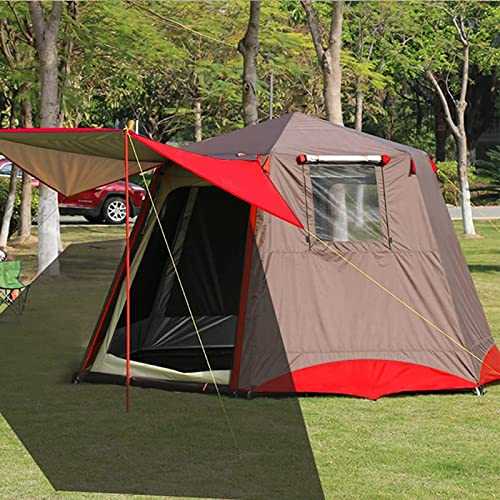 Tent with Porch Camping Pop Up Tent with 2 Doors And 2 Windows Family Tent Camping Outdoor Hiking Thickened Stormproof Sun Protection,3to5 people