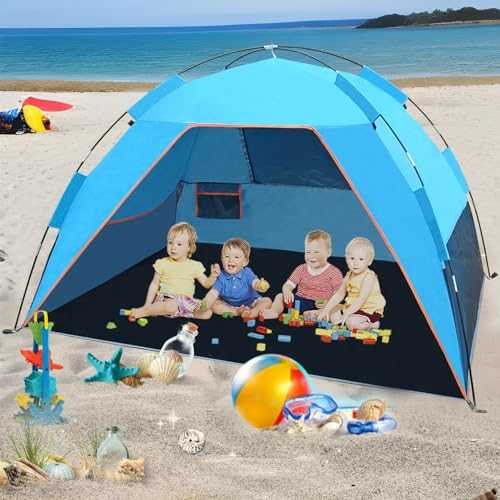 3-4 Person Beach Tent Easy Set Up Sun Shelter Anti-UV Tent Canopy with 3 Ventilation Windows for Picnic Garden Camping