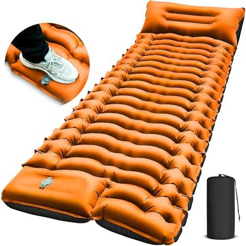 Camping Sleeping Mat, Ultralight Camping Pad with Pillow, Integrated Foot Pump Inflatable Sleeping Mat, Compact Size for Camping, Backpacking, Hiking - Orange