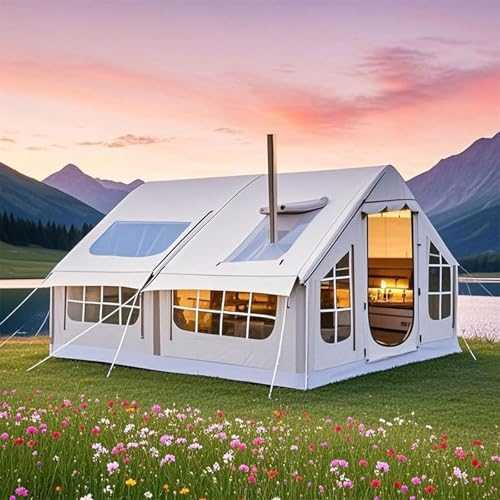 QYOEGSQ Inflatable Tents for Camping,Large Blow Up Tents with Hand Pump,4 Season Family Large Air Tents,Waterproof Oxford Air Glamping Tents with Stove Jack,for Camping 6-8 Person