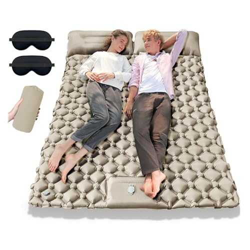 Gonggi Double Self Inflating Camp Mat, Portable Thickened Sleeping Mattress Camping, Pillows and 2 Eye Patches for Camps Tent Backpacking Air Mats with Carry Bag Waterproofing and Leakage Prevention