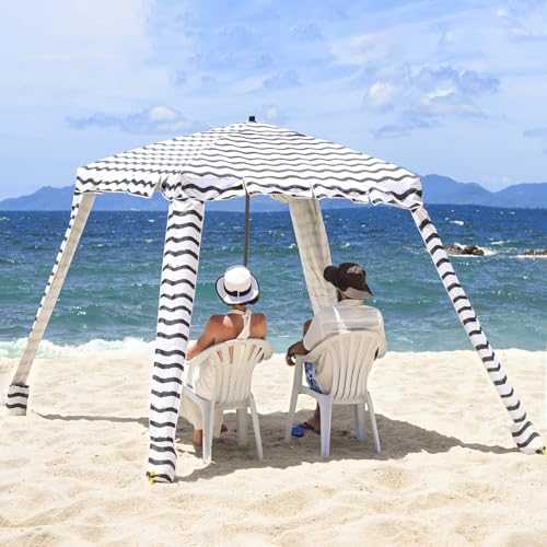 Beach Cabana - UPF 100+ UV Protection Beach Tent, Easy to Set Up 6' x 6' Canopy with Attachable Wall, Waterproof Fabric, Portable Shelter for Family & Friends (Black Wave)