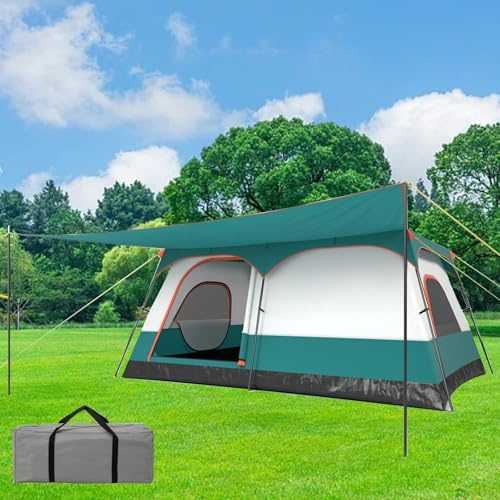 DOJOEUU 6-10 Person Camping Tent, Double Layer Tents with 2 Rooms and Porch, Multifunctional Partition, Removable Rain Cover, Double Side Windows, Family Dome Tent for Camping, Hiking(420x305x200cm)