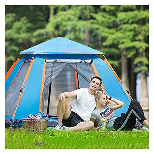 3 Persons Outdoor Tents, Waterproof Windproof Family Tent with Top Rainfly, 3 Man Tents For Camping 2 Awning Shelters，Double Layer, Portable with Carry Bag, for All Seasons (Color : Blue)