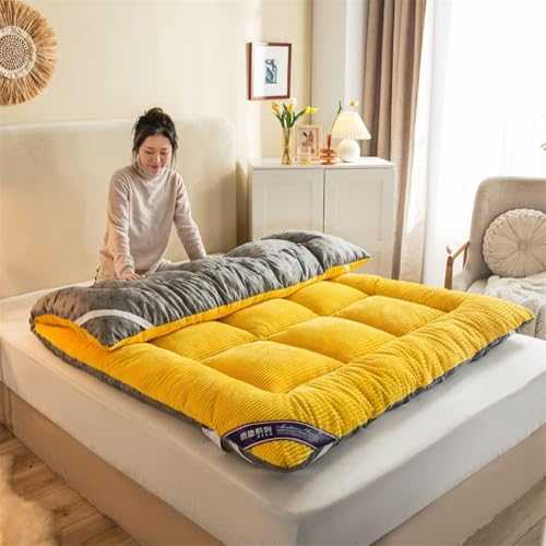 Japanese Plush Floor Mattress, Futon Mattress Winter Warm Mattress Topper Foldable Bed Roll Up Camping Mattress Floor Sleeping Pad Guest Single Double Tatami Mat(Yellow,90x200cm(35 * 79in))