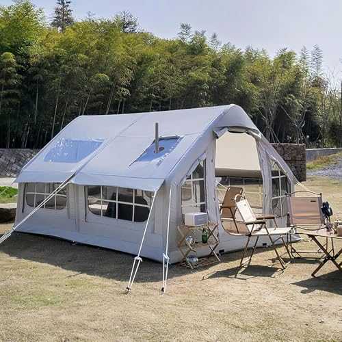 Inflatable Camping Tents with Air Pump, 6-8 Person Family 4 Season Air House Tents for Camping, Large Blow Up Tent, Outdoor Family Cabin Tent with Mesh Windows &Doors, Quick Set Up