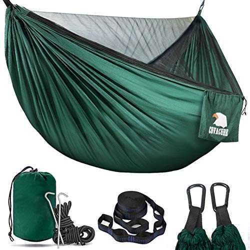 Covacure Camping Hammock - Lightweight Double Hammock, Hold Up to 772lbs, Portable Hammocks for Indoor, Outdoor, Hiking, Camping, Backpacking, Travel, Backyard, Beach（Dark Green）