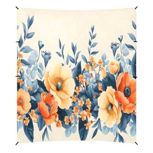 Camping Sun Shelters Orange Floral Border Beach Canopy 126 * 110.2in