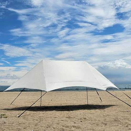 HipierFx 3x5m Portable Beach Tent Beach Canopy with 2 Poles Camping Tarp for Beach Grass