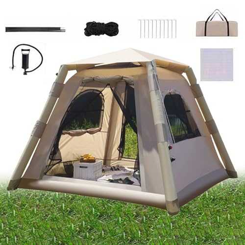 Inflatable Camping Tent for 2 4 Persons Easy Setup Portable and Waterproof with Windproof Design. Ideal for Camping Festivals Backyard Sleepovers. Includes Carry Bag and Large Mesh Windows.