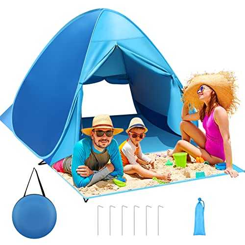 zerotop Pop Up Beach Tent UPF 50+ Beach Shelter for 2 3 Adults Kids, Portable Beach Sun Shade Tent with Zippered Curtain Instant Outdoor Protection Sun Shelter for Family Beach Garden Camping Picnic