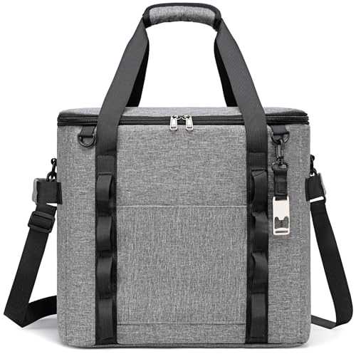 Insulated Soft Cooler Bag 12"x12"x12" Large Leakproof Soft Sided Ice Chest for Travel Beach Camping, 50 Cans Portable Cooler Box for Grocery Shopping, Road Trips, Light Grey