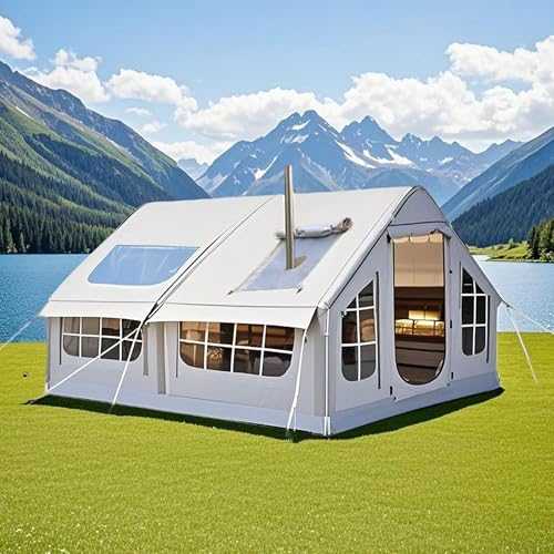 Inflatable Tent for Camping, Inflatable Tent House with Hand Pump and Cooking Lifter, Easy to Set Up, Waterproof and Windproof in All Seasons, Inflatable Tent Cabin for Outdoor Use