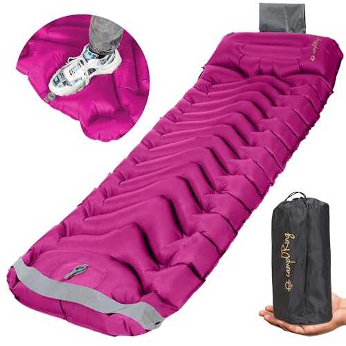 Inflatable Camping Sleeping pad, Thick 4 inch Ultralight Sleeping mat with Pillow, Sleeping pad with Built-in Foot Pump for Camping, Backpacking, Hiking, Traveling. (Purple)