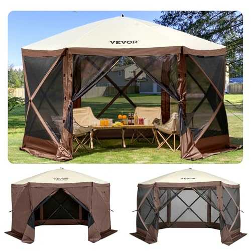 VEVOR Gazebo Screen Tent, 10 x 10 ft, 6 Sided Pop-up Camping Canopy Shelter Tent with Mesh Windows, Portable Carry Bag, Ground Stakes, Large Shade Tents for Outdoor Camping, Lawn and Backyard