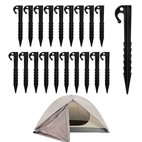 20 Pcs Plastic Tent Pegs, Plastic Tent Pegs, Heavy Duty Tent Hard Ground Pegs,Heavy Duty Plastic Camping Pegs, for Fixing Tent Tarps Awning Mat Outdoor Camping Beach Garden Lawn Accessories (Black)