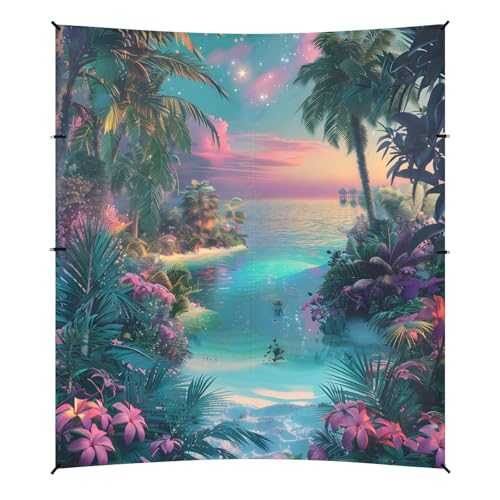 Camping Sun Shelters Palm Trees with Tropical Flowers Beach Canopy 126 * 110.2in