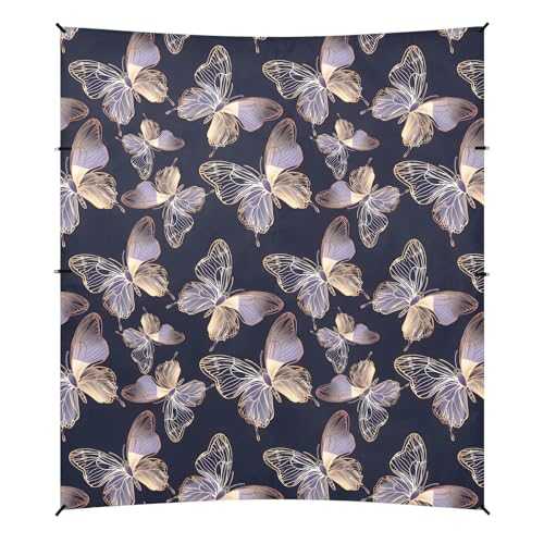 Camping Sun Shelters Decorative Purple and Golden Butterflies Beach Canopy 126 * 110.2in