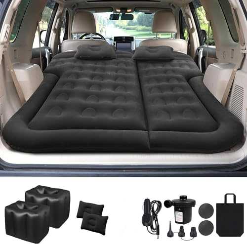 LZMOON SUV Air Mattress, Car Camping Travel Bed, Thickened Inflatable Mattress with Flocking and PVC Surface, for Travel, Hiking, Full Size Inflatable Sleeping Mat (Black)