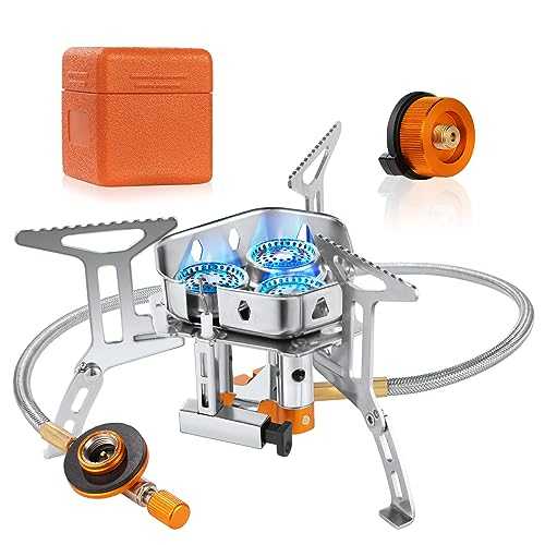 Adiwo Camping Gas Stove, Windproof Backpacking Burner Cooking Stoves 6800W, Foldable Rocket Camping Stove with Carry Box, Outdoor Camping Gas Burner for Cooking, Hiking, Camping, Trekking, Picnic