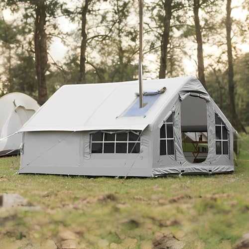 Large Inflatable Camping Tent for 6-8 People 4 Season Waterproof Blow Up Tent with Chimney Opening Easy Setup Air Tent with Pump for Family Outdoor Adventures