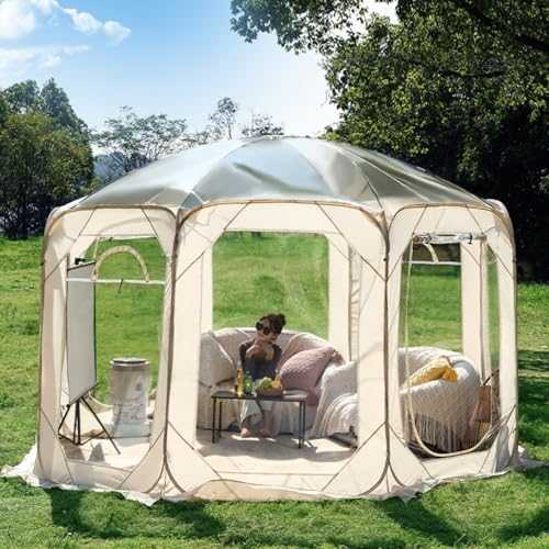 Pop-Up Screen House Tent with 2 Doors and 2 Windows, Accommodate 10-15 People, Large Outdoor Sports Tent, Weatherproof Clear Tent Shelter, 11.81 X 11.81 Feet, Octagon Off-White