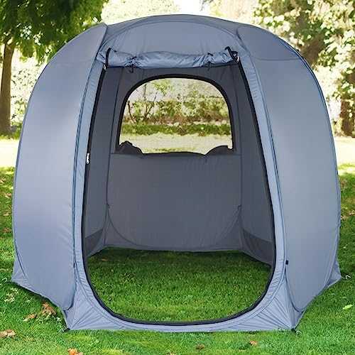 EighteenTek Outdoor Camping Tent Canopy - 10' x 10' Hexagon Pop Up Sun Shade with Ventilated Mesh Walls (Gray, Not Waterproof) - All-Season Shelter for Camping, Beach, and Events