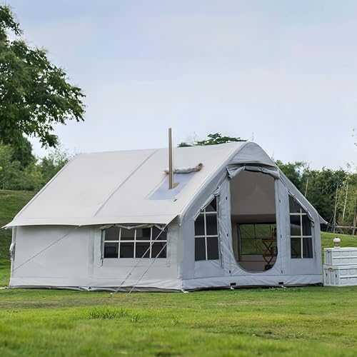 8 Man Inflatable Camping Tent for 6 to 8 Persons with Sewn-in Groundsheet, Big Family Air House Tent Includes Air Pump, Waterproof Glamping Festival Dome Tent with Stove Jack