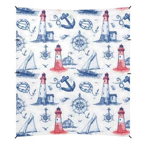 Camping Sun Shelters Compass Lighthouse Anchor Pattern Beach Canopy 126 * 110.2in