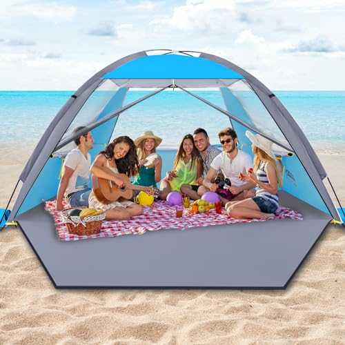 Happy Travel Beach Tent, UPF 50+ UV Protection Sun Protection Shelter for 3/4/5/6/7/8 People, Portable Beach Canopy for Family & Baby, Lightweight & Easy Setup Beach Kabana with 3