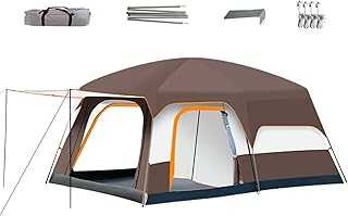 Camping Tent, Family Cabin Multi Room Tents, Windproof Cabin Shelter, Durable Weather Resistant Build, Spacious Comfortable Interior, Ideal for Outdoor Backpacking Picnic, Brown