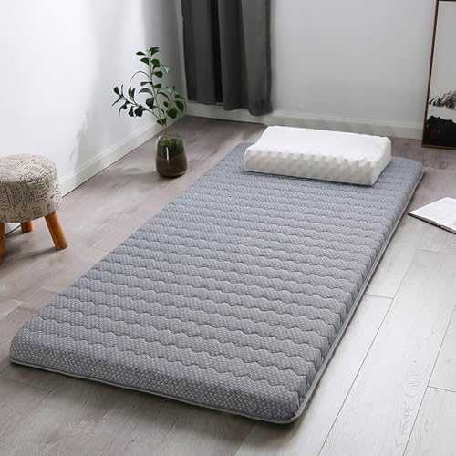 Gray Japanese Foldable Futon Mattress Topper Thicken Floor Futon Mattress 1.5 * 2m (QUEEN) Soft Bed Topper with Elastic Band Non Slip Mattress Pad Portable Roll Up Sleeping Mat for Camping