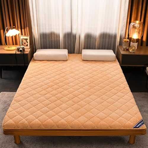 ZFFOZZ Japanese Sleeping Pad Tatami Mat, Floor Mattress Thick, Foldable Futon Mattress, Roll Up Camping Mattress, Winter Bed Mattress Topper Portable Guest Bed(Camel 6cm,80x190cm)